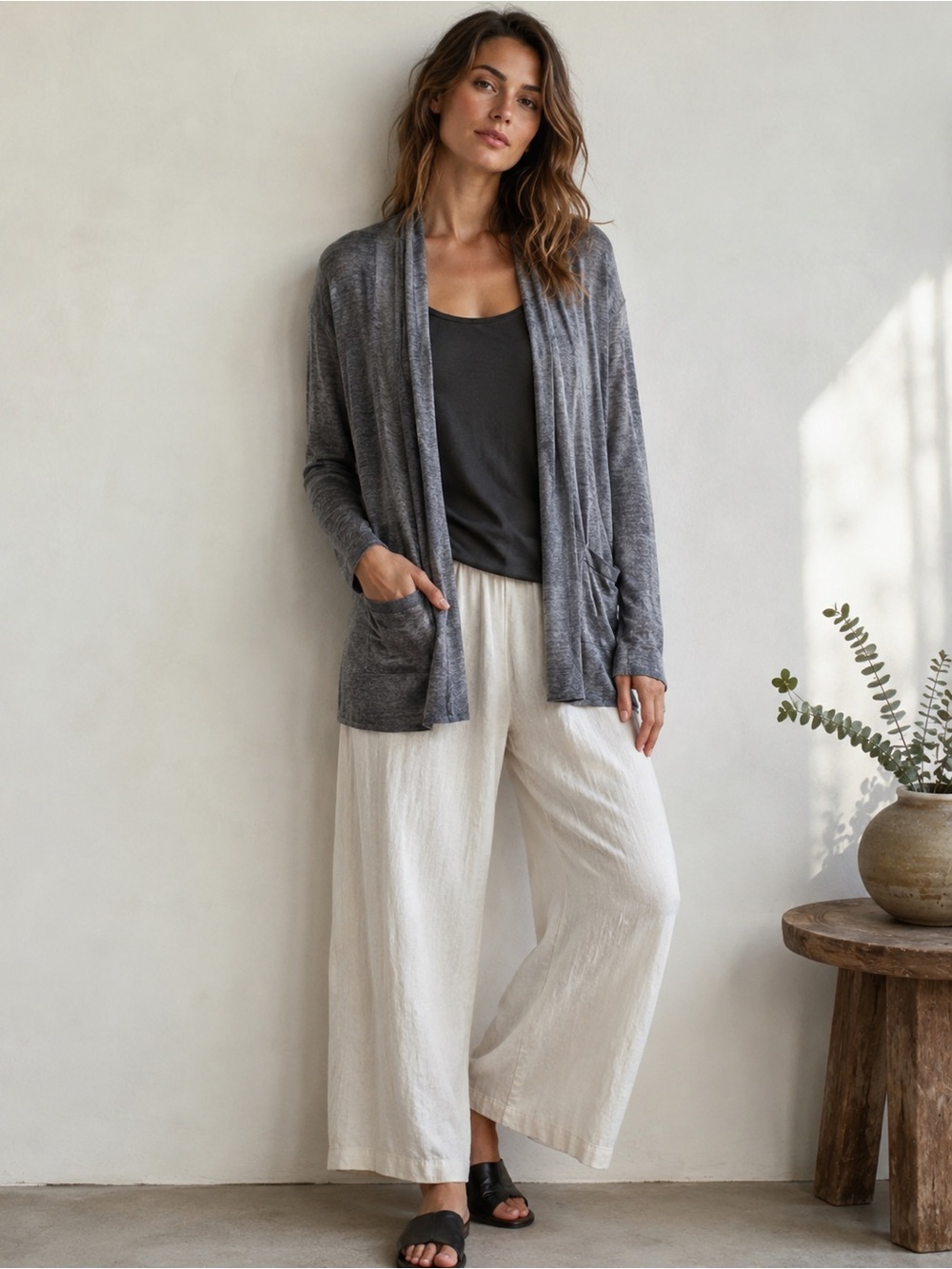 Kokun Bamboo Cashmere Open Front Cardigan Gray Ombré Longline Sweater 🩶 XL